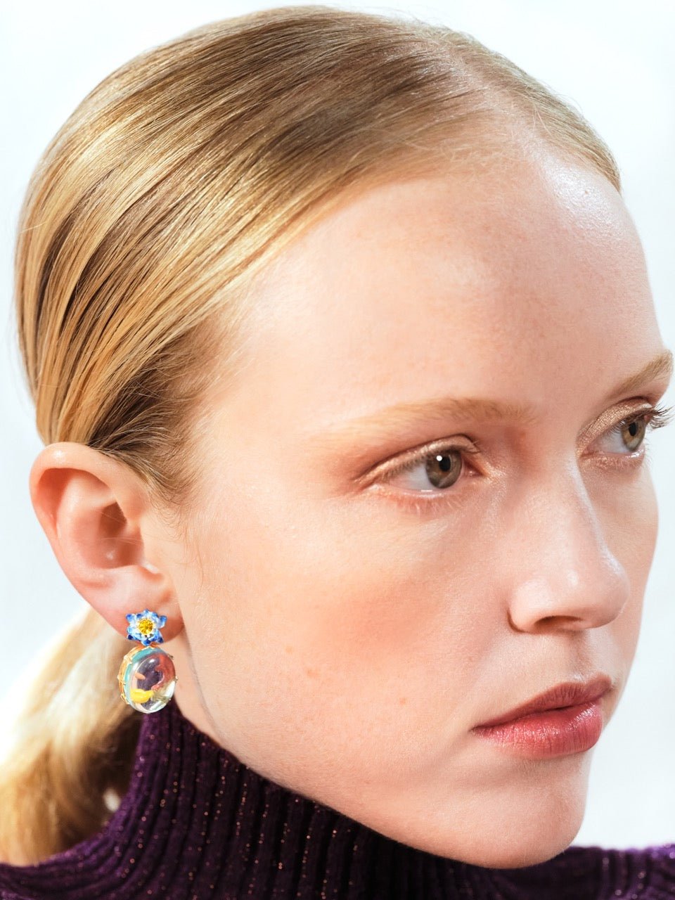Blue lotus, crystal oval and koi fish earrings | ASOS1081 - Les Nereides