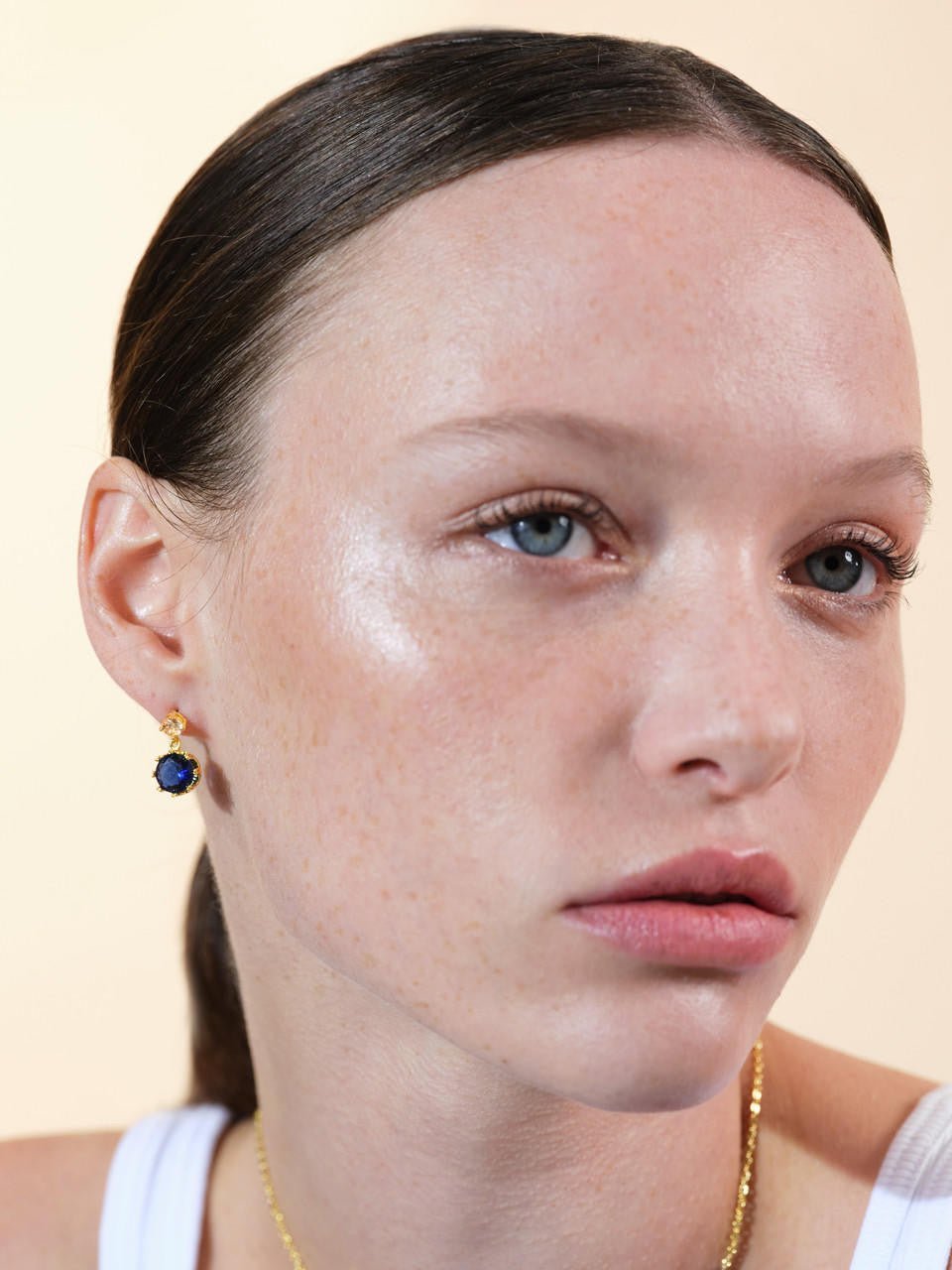 Blue Round Stone Earrings | ARCL1041 - Les Nereides