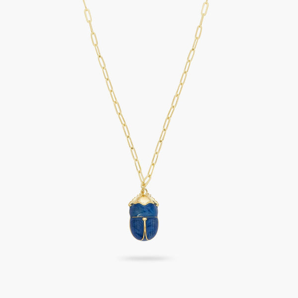 Blue Scarab Beetle And Rectangle Link Chain Necklace | ARAM3021 - Les Nereides