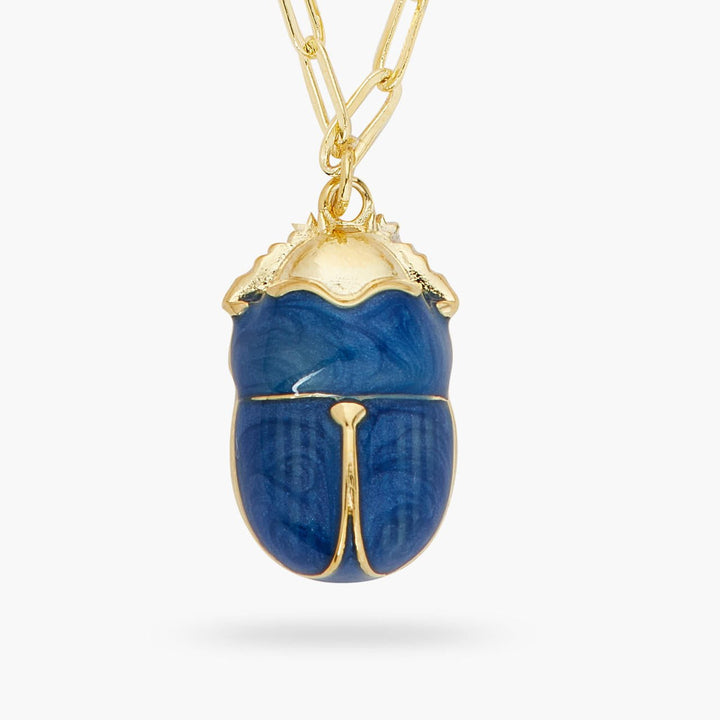 Blue Scarab Beetle And Rectangle Link Chain Necklace | ARAM3021 - Les Nereides