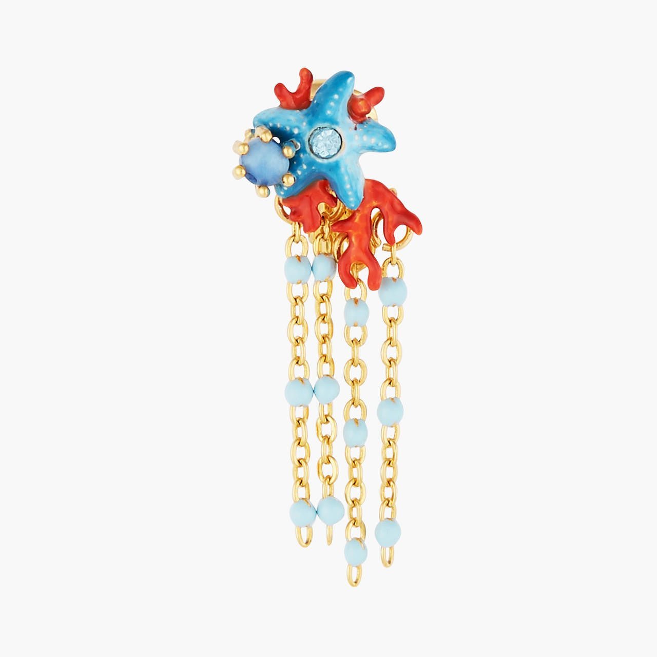 Blue Starfish And Red Coral Pendant Earrings | AOGL1021 - Les Nereides