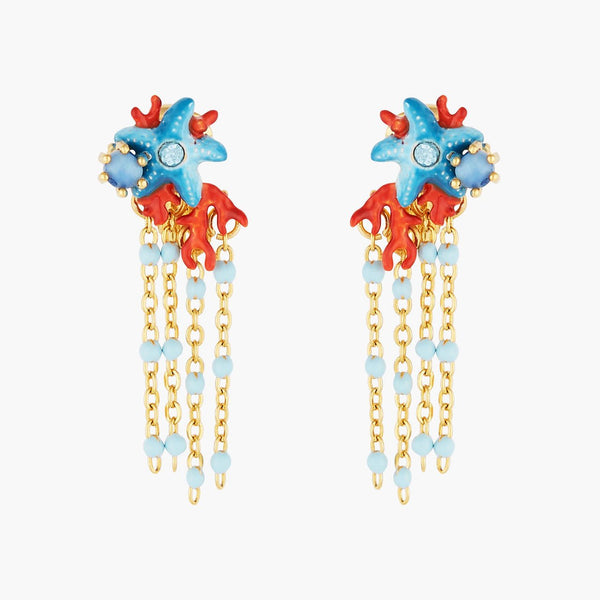 Blue Starfish And Red Coral Pendant Earrings | AOGL1021 - Les Nereides