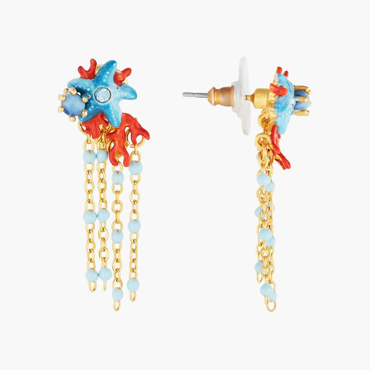 Blue Starfish And Red Coral Pendant Earrings | AOGL1021 - Les Nereides