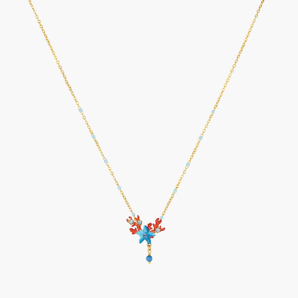 Blue Starfish And Red Coral Pendant Necklace | AOGL3031 - Les Nereides