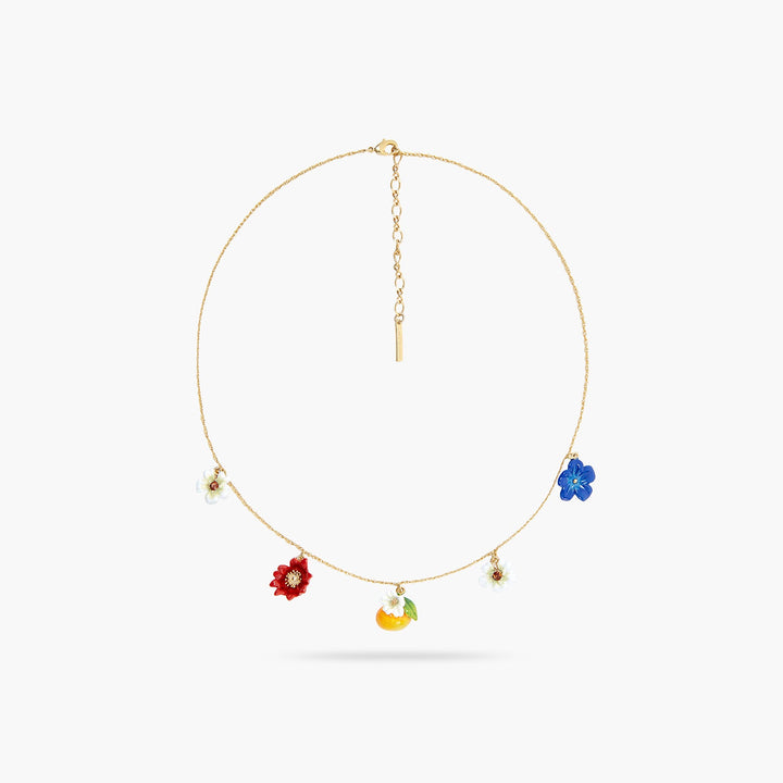 Blue, White And Red Flowers, Clementine And Butterfly Charm Necklace | ASTM3041 - Les Nereides