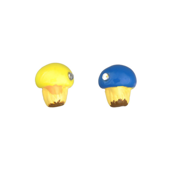 Bo Chaperon & Champignons Avec Deux Champignons Bleue Et Jaune _X000D_ Earrings | YCC1061 - Les Nereides