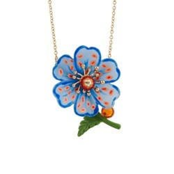 Botanique Energique Blue Poppy With Orange Dots And Blue Cabochon Necklace | ACBE3051 - Les Nereides