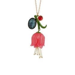 Botanique Energique Fanciful Bright Pink Tulip With Striped Cabochon Necklace | ACBE3011 - Les Nereides