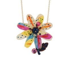 Botanique Energique Multicolor 8 Petals Flowers With Fuchsia Cabochon Necklace | ACBE3071 - Les Nereides