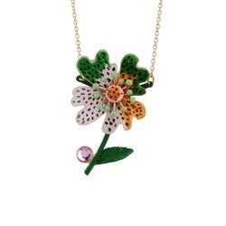 Botanique Energique Pink Orange Green Flower With Black Dots And Pink Cabochon Necklace | ACBE3031 - Les Nereides