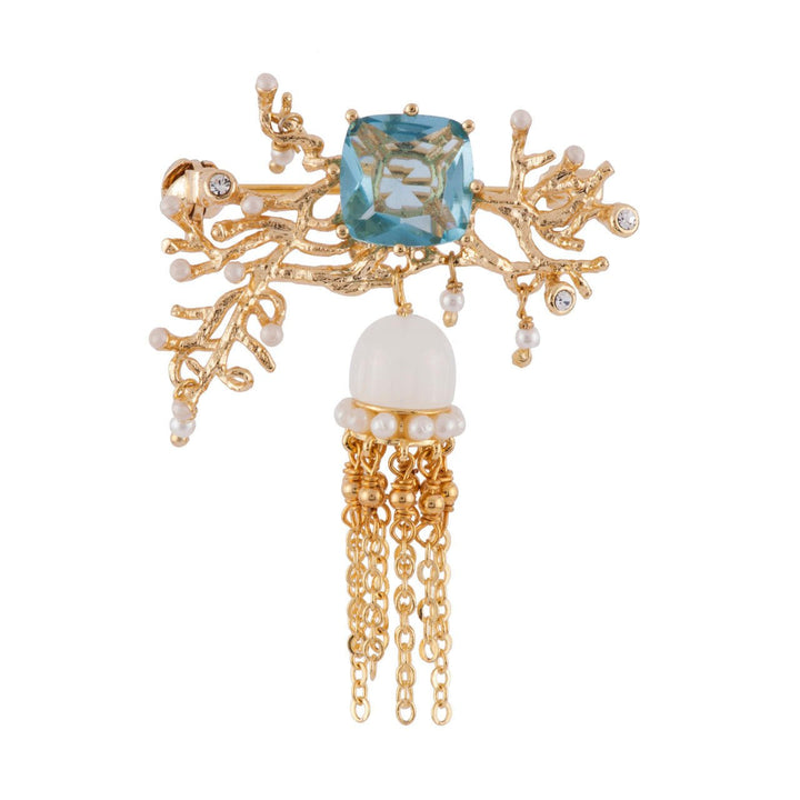 Brooch Atlantide Blue Crystal Stone With Coral And Small Jellyfish Brooch | AFAT5011 - Les Nereides