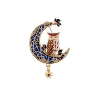 Brooch Clarte Nocturne Eagle Owl On Crescent Moon Brooch | AECN5021 - Les Nereides