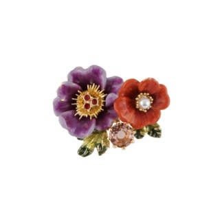 Brooch Jardin D'Hiver Christmas Rose & Japanese Quince With Purple Crystal Stone Brooch | AEJH5011 - Les Nereides