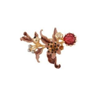 Brooch Vegetation Doree Foliage, Clematis & Red Crystal Stone Brooch | AEVD5011 - Les Nereides