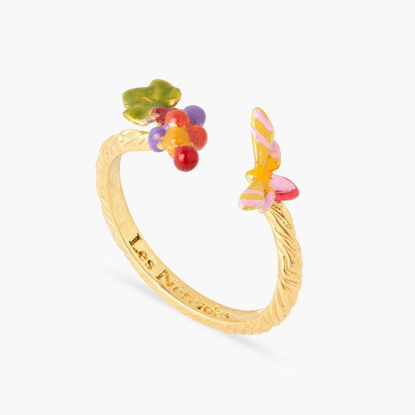 Bunch Of Grapes And Vine Butterfly Adjustable Ring | AQVT6021 - Les Nereides