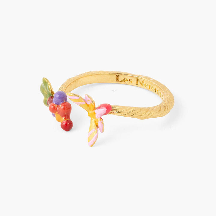 Bunch Of Grapes And Vine Butterfly Adjustable Ring | AQVT6021 - Les Nereides