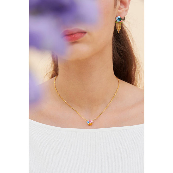 Campanula And Peonies On Faceted Crystal Thin Necklace | ANLA3031 - Les Nereides