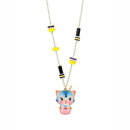Candy Monster Blue 3-Eyed Kitten And Liquorice Candies Necklace | ABCM3111 - Les Nereides