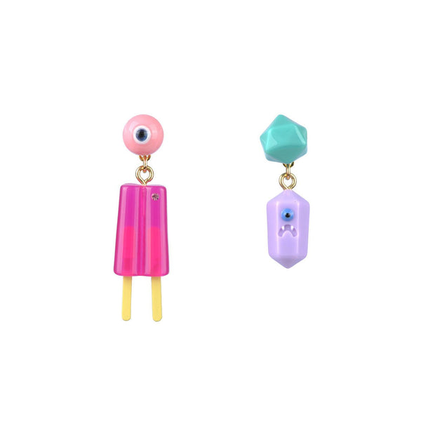 Candy Monster Red Ice-Cream+Purple Monster Earrings | ABCM1121 - Les Nereides