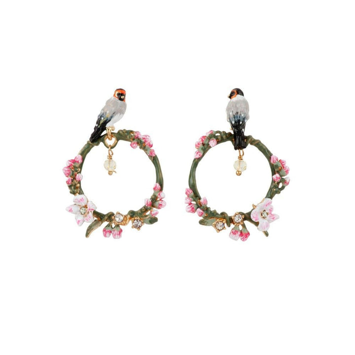 Chant Des Oiseaux Bird And Cherry Blossoms On Hoops Earrings | ADCO110T/1 - Les Nereides