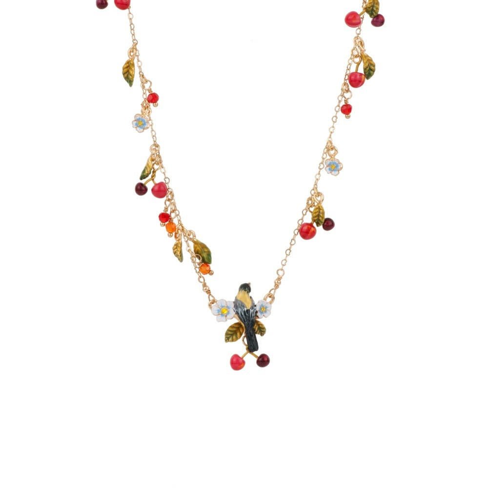 Chant Des Oiseaux Bird, Cherries & Beads Necklace | ADCO3051 – Les Nereides