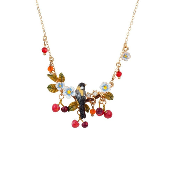 Chant Des Oiseaux Bird On A Branch, Cherries Necklace | ADCO3031 - Les Nereides