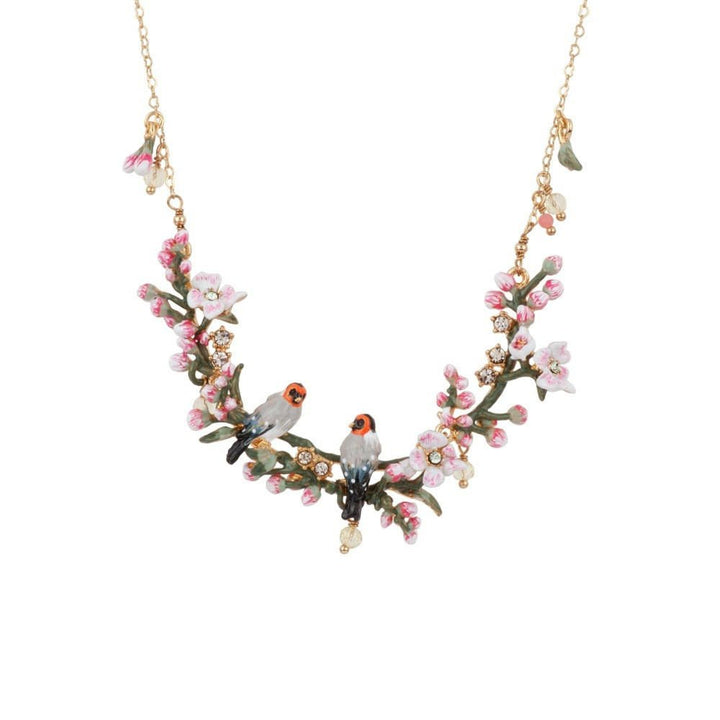 Chant Des Oiseaux Birds, Cherry Blossoms & Crystals Necklace | ADCO3071 - Les Nereides
