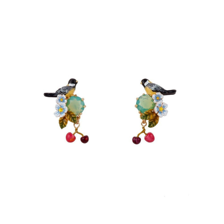 Chant Des Oiseaux Blue Crystal Stone, Bird & Cherries Earrings | ADCO102T/1 - Les Nereides
