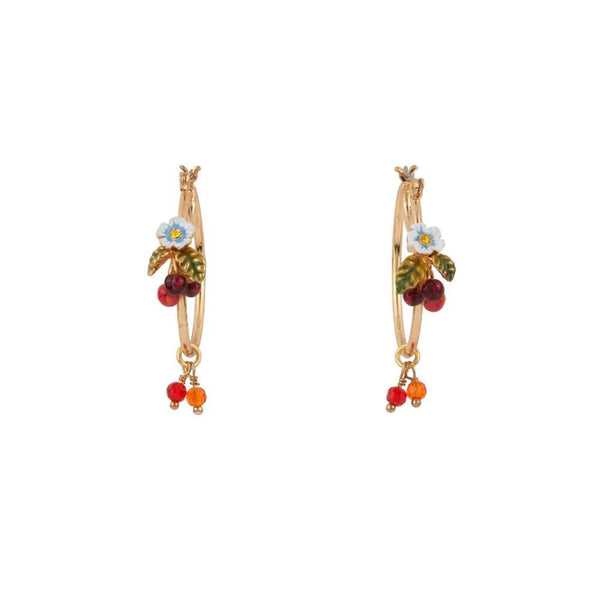 Chant Des Oiseaux Flowers And Cherries On Hoops Earrings | ADCO1041 - Les Nereides