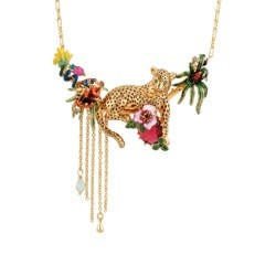 Charmant Felin Panther In A Tropical Garden Enamel Necklace | ACCF3012 - Les Nereides