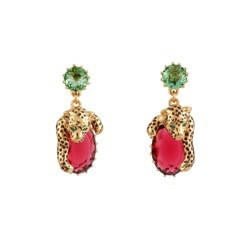 Charmant Felin Panther, Large Ruby Crystal Stone Gold Earrings | ACCF1021 - Les Nereides