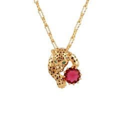 Charmant Felin Panther, Small Ruby Crystal Stone Gold Necklace | ACCF3031 - Les Nereides