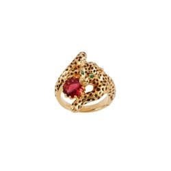 Charmant Felin Panther, Small Ruby Crystal Stone Gold Rings | ACCF6021 - Les Nereides