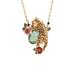Charmant Felin Panther With Flower & Stones Gold Necklace | ACCF3021 - Les Nereides