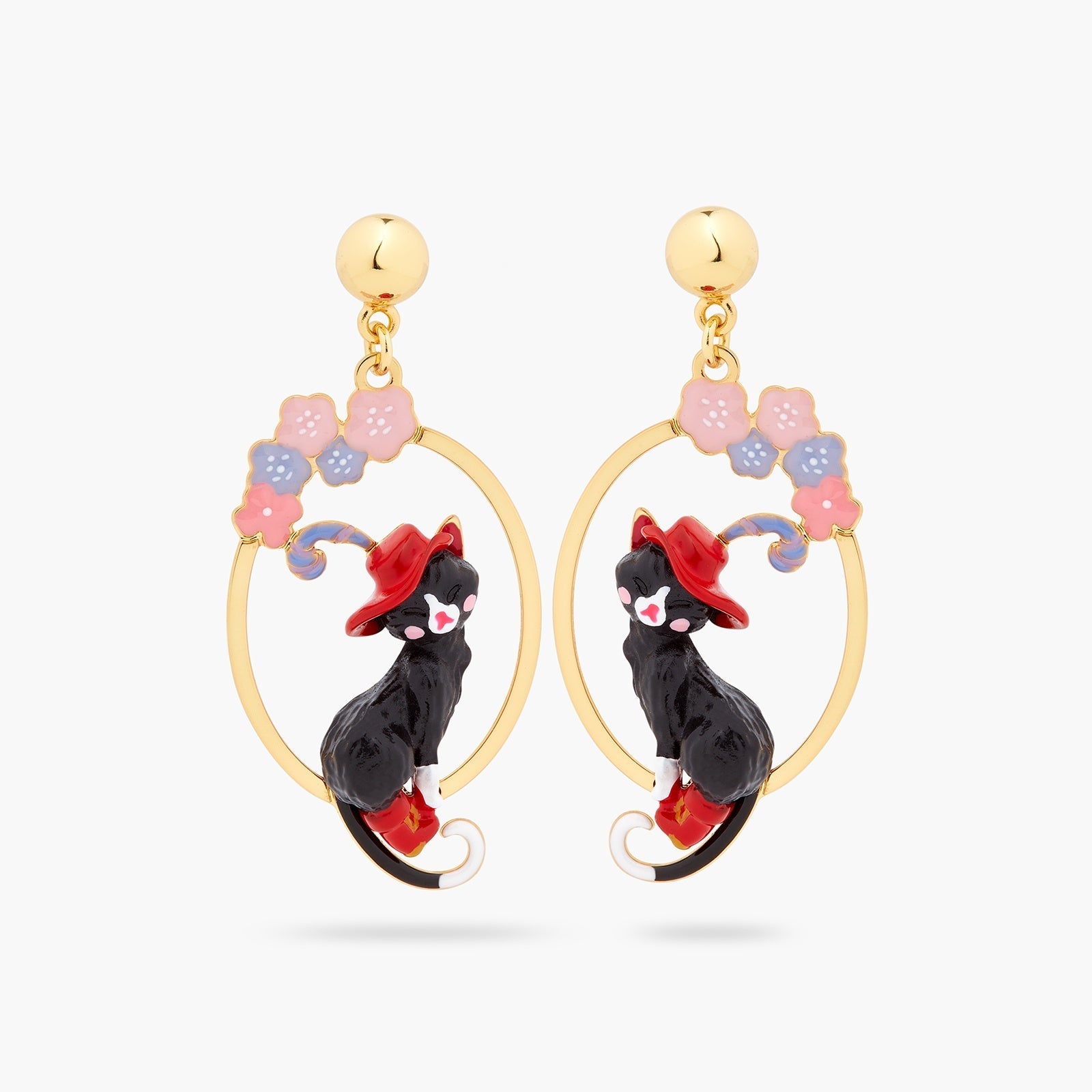 Charming Cat And Flower Hoop Earrings | ASCC1051 - Les Nereides