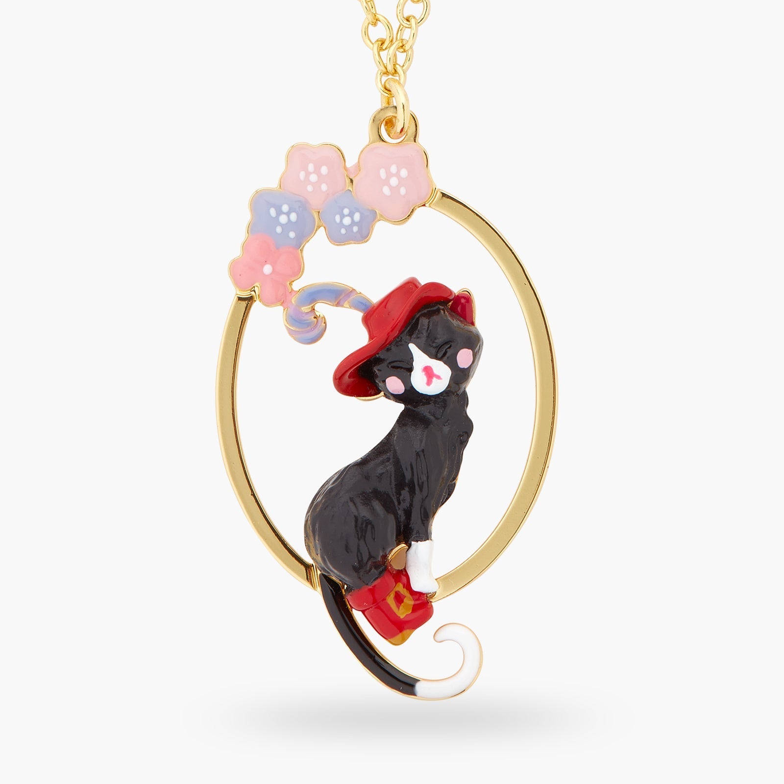Charming Cat And Flower Pendant Necklace | ASCC3031 - Les Nereides