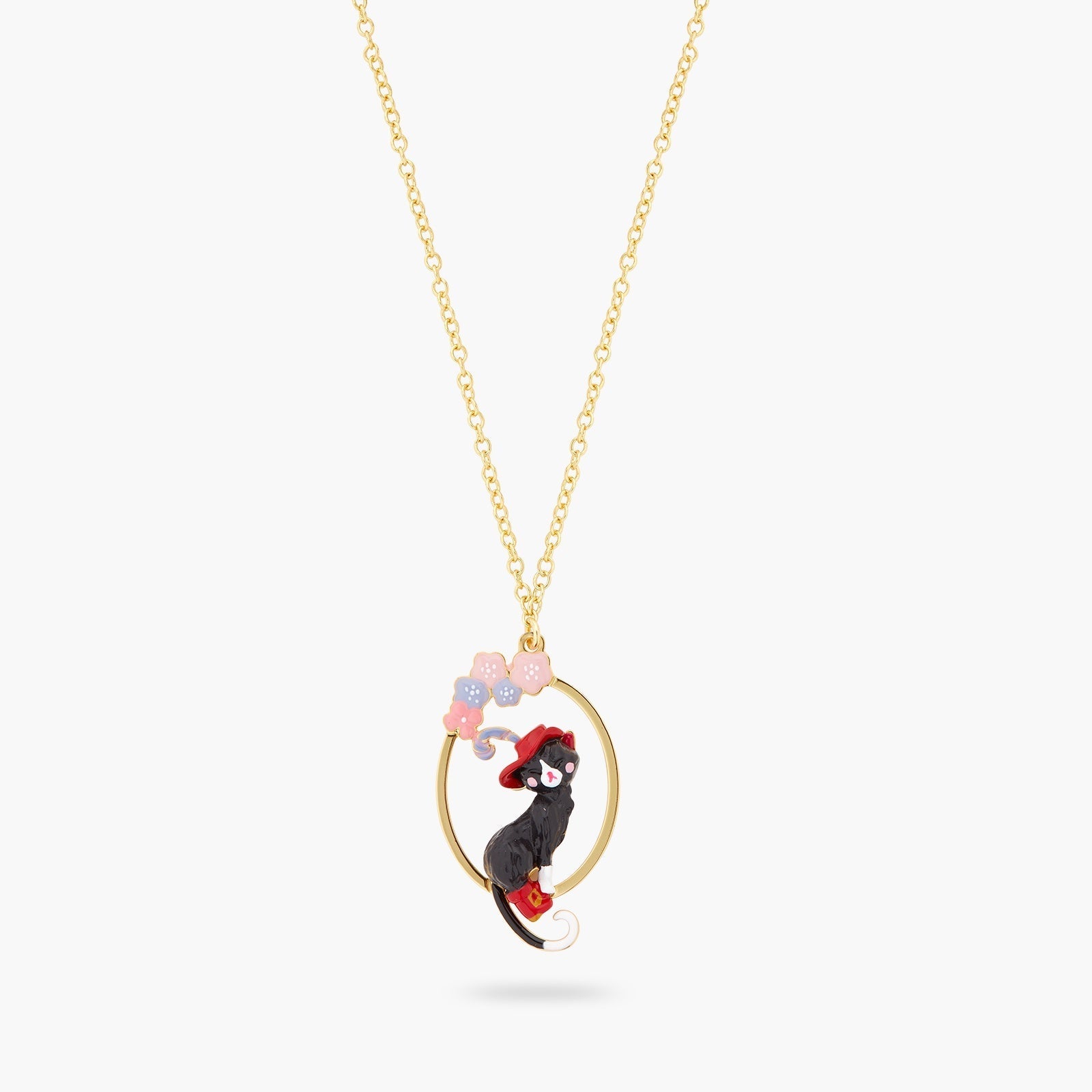 Charming Cat And Flower Pendant Necklace | ASCC3031 - Les Nereides