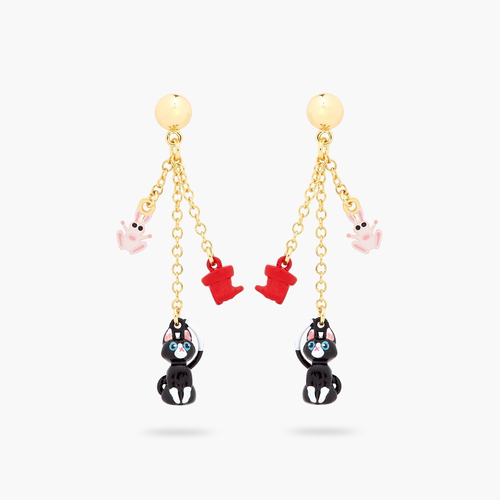 Charming Cat And Red Boots Dangling Earrings | ASCC1021 - Les Nereides