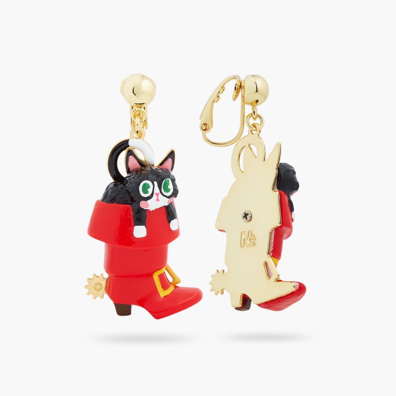 Charming Cat In A Red Boot Earrings | ASCC1031 - Les Nereides