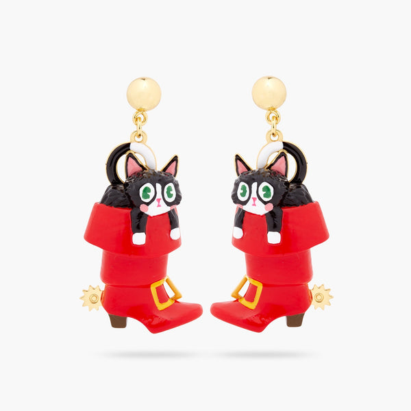 Charming Cat In A Red Boot Earrings | ASCC1031 - Les Nereides