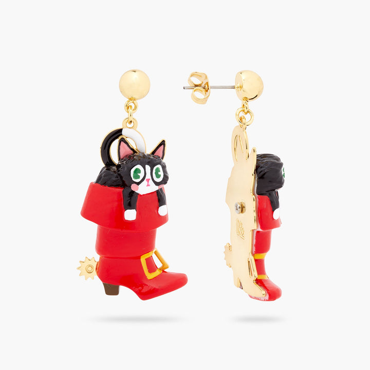 Charming Cat In A Red Boot Earrings | ASCC1031 - Les Nereides