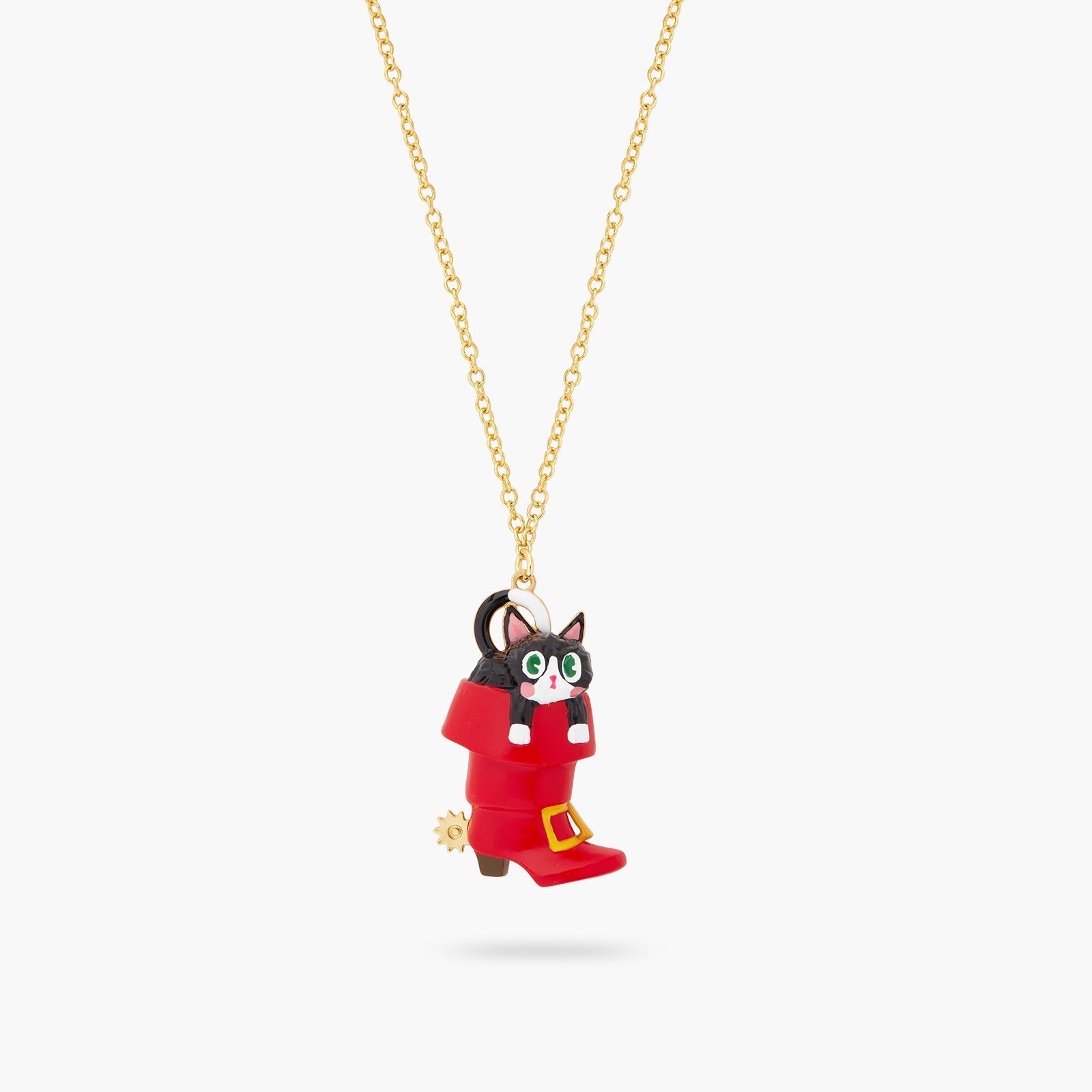 Charming Cat In A Red Boot Pendant Necklace | ASCC3011 - Les Nereides