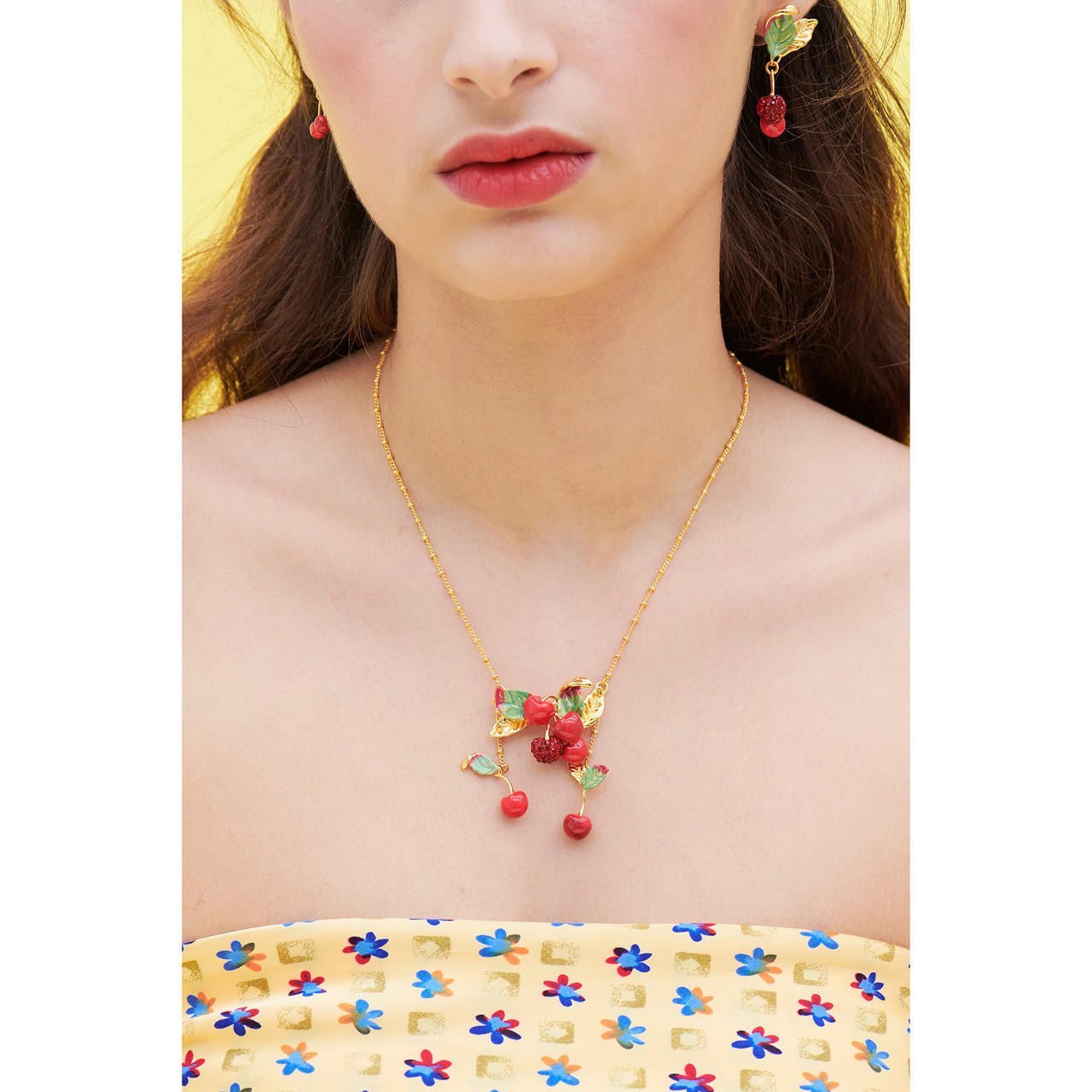 Cherries And Leave Statement Necklace | ANCE3011 - Les Nereides