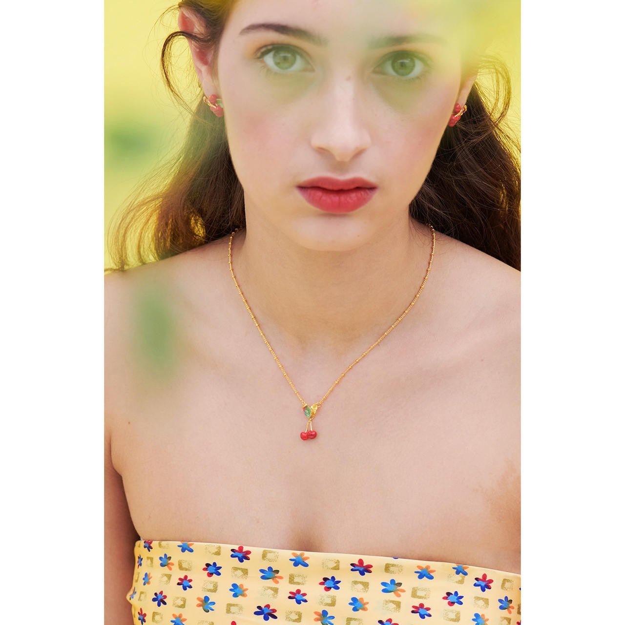 Cherries And Leaves Pendant Necklace | ANCE3021 - Les Nereides