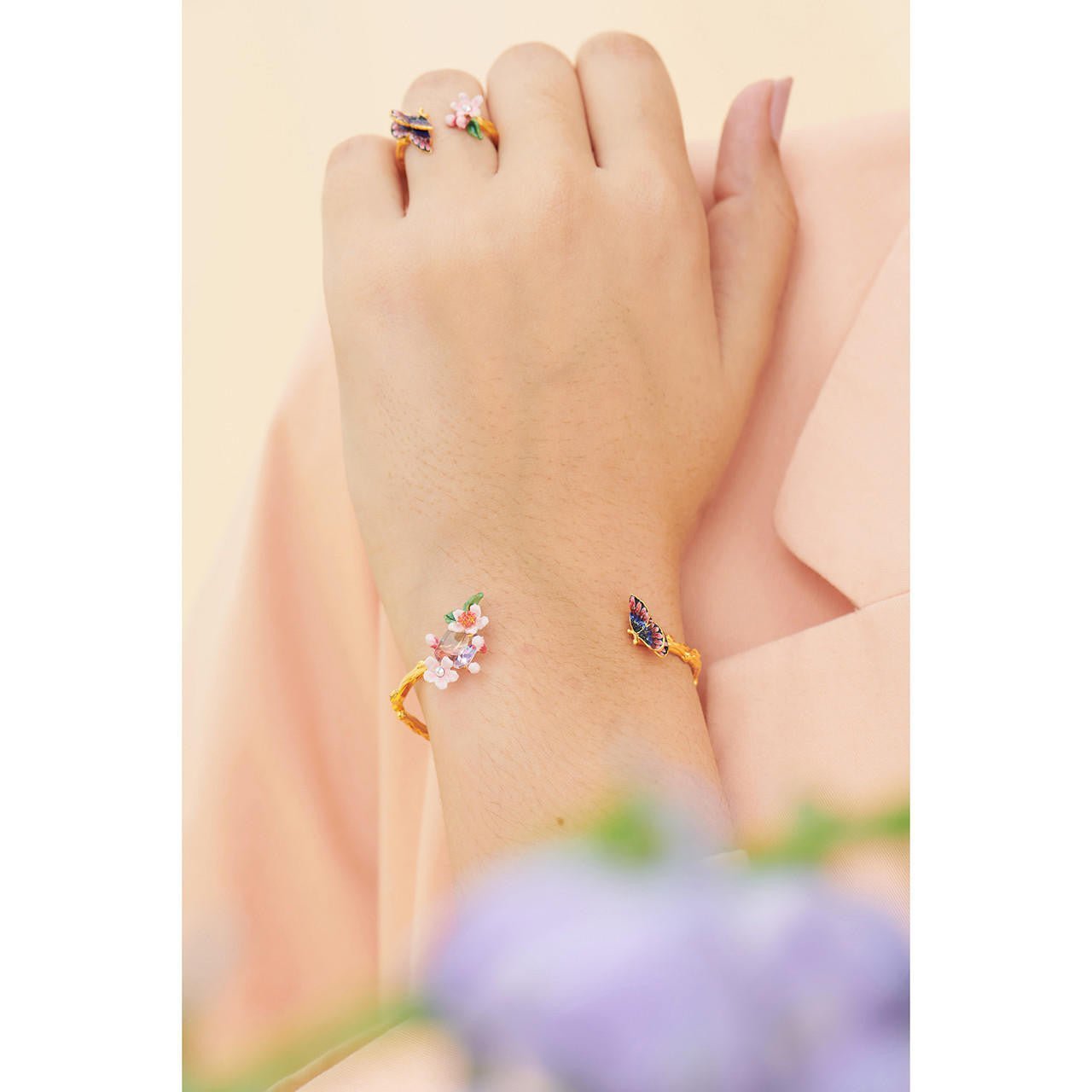 Cherry Blossom And Japanese Emperor Butterfly Bangle Bracelet | ANHA2011 - Les Nereides