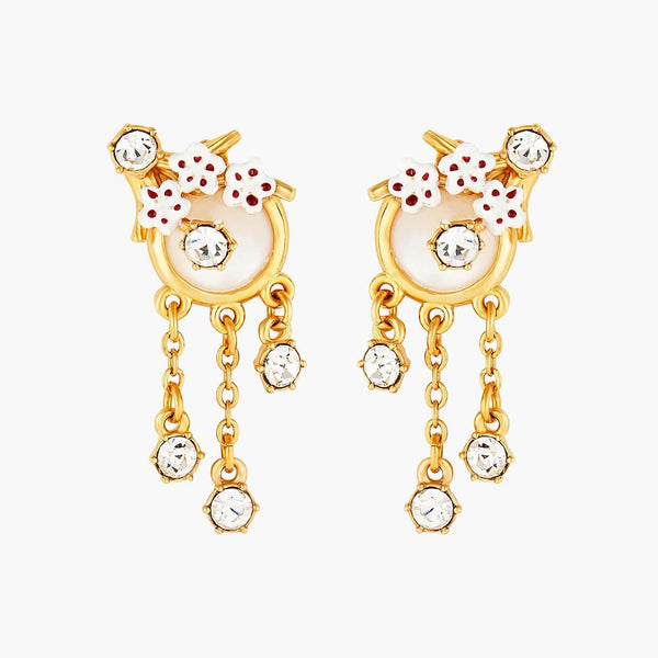 Cherry Blossom Branches And Mother - Of - Pearl Cabochon Earrings | ANHA1051 - Les Nereides