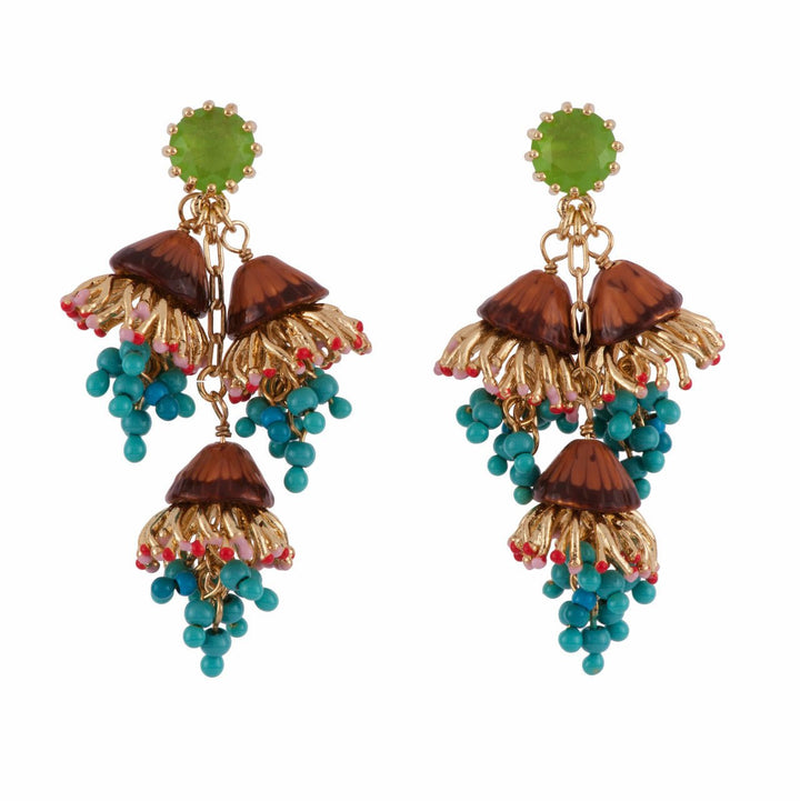 Chimera Plant Green Crystal Stone & Blue Beads Bunches Earrings | AFCH1081 - Les Nereides