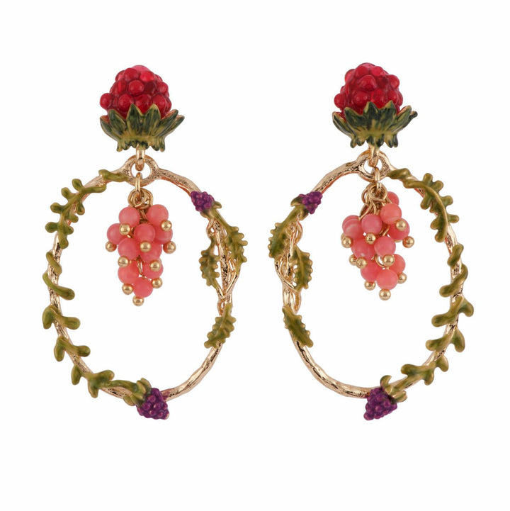 Chimera Plant Hoops With Leaves And Red Fruit Earrings | AFCH1041 - Les Nereides