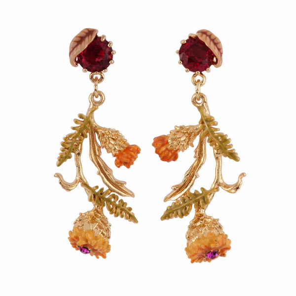 Chimera Plant Red Crystal Stone & Gold Thistle Earrings | AFCH1101 - Les Nereides