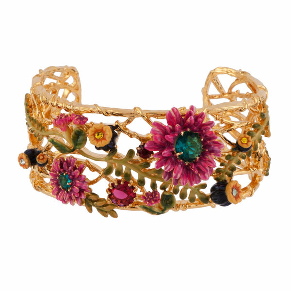 Chimera Plant Red Crystal Stones With Pink Flowers And Leaves Small Bracelet | AFCH201/11 - Les Nereides